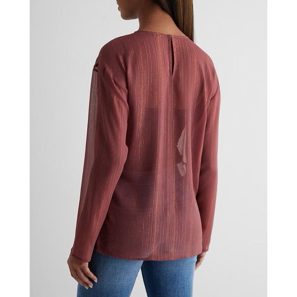 Express Womens Metallic Sheer Gathered Shoulder Long Sleeve Top Size XS NWT $54 - Picture 3 of 16